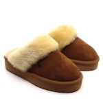Warmbat slipper op plateau wol cognac Flurry